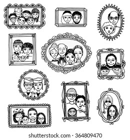 Cute hand drawn picture frames and family portraits