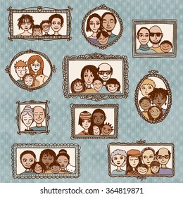 Cute Hand Drawn Picture Frames With Family Portraits