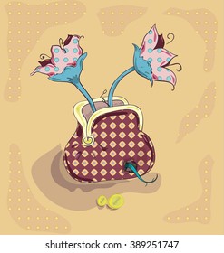 cute hand drawn picture of two flowers growing from the purse