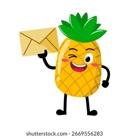 Abacaxi Desenhado À Mão Bonito Segurando Um Envelope