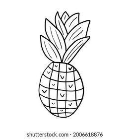 Cute hand drawn pineapple isolated on white background. Cartoon pineapple.