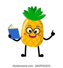 Cute Hand Drawn Pineapple Reading A Book
