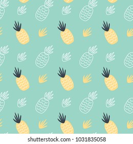 Cute hand drawn pineapple seamless pattern. Kids Textile pattern. Vector EPS 10.