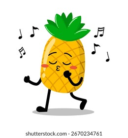 Niedliche handgezeichnete Ananas zu Fuß und Pfeifen