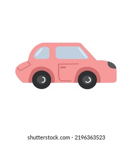 Cute hand drawn pink car. Vector illustration.