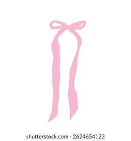 Cute hand drawn pink fancy bow knot silhouette isolated on white background. Pretty vintage coquette clipart. Vector illustration