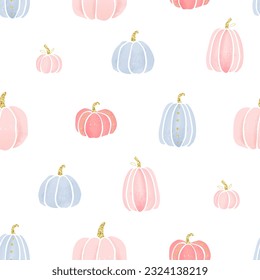 Cute hand drawn Pink Pumpkin seamless pattern, lovely design with gold details and decoration, great for thanks giving, textiles, banners, wallpapers, wrapping - vector design