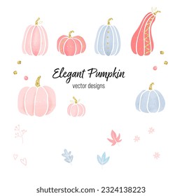 Cute hand drawn Pink Pumpkins, lovely design with gold details and decoration, great for thanks giving prints