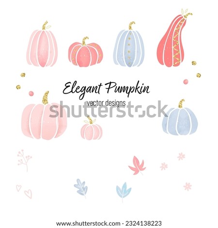 Cute hand drawn Pink Pumpkins, lovely design with gold details and decoration, great for thanks giving prints