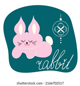 Cute hand drawn pink rabbit. Symbol of Chinese new year 2023