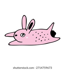 Linda ilustración de conejo rosa dibujado a mano. Perfecto para la decoración de Pascua, estampados infantiles y Diseños de camiseta de primavera para niños.