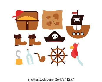 cute hand drawn pirate item elements illustration collection