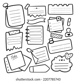 Cute hand drawn planner, journal, notepad, paper sheet, sticky note, vector illustration