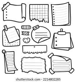 Cute hand drawn planner, journal, notepad, paper sheet, sticky note, vector illustration