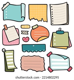 Cute hand drawn planner, journal, notepad, paper sheet, sticky note, vector illustration