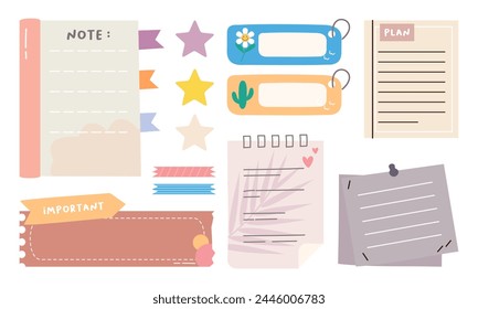 Cute hand drawn planner, journal, notepad, paper vector illustration