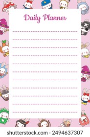 Cute hand drawn planner pastel color.
Journal schedule vector illustration.
Daily planner with cute bunny frame around it.