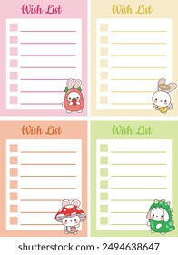 Cute hand drawn planner pastel color.
Journal schedule vector illustration.
Wish list notes with 4 variations, there are pink, yellow, orange and green color.