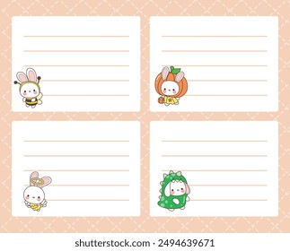 Cute hand drawn planner pastel color.
Journal schedule vector illustration.
4 columns of cute bunny notes, with orange background. Animal notes.