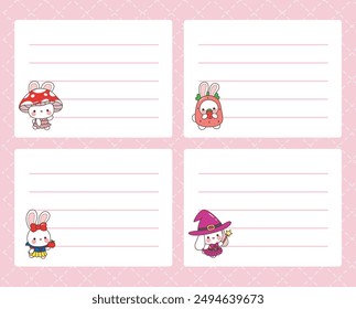 Cute hand drawn planner pastel color.
Journal schedule vector illustration.
4 columns of cute bunny notes, with pink background.