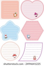 Cute hand drawn planner pastel color.
Journal schedule vector illustration.
Variation of note shapes, there are love, square, hexagon, diagonal, star, circle, and pentagon.