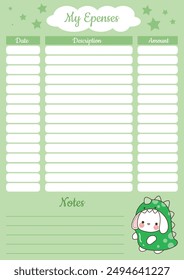 Cute hand drawn planner pastel color.
Journal schedule vector illustration.
Budget list with 'My Expenses' title and green background.