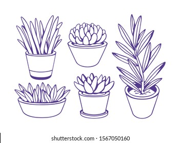 Cute hand drawn plants. Vector set for creative design of posters, cards, banners, invitations, websites, etc.