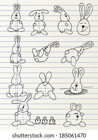 Cute hand drawn plush rabbits