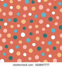 Patrón transparente de puntos de polka dibujados a mano. Fondo creativo para impresiones, vivero, tela. Ilustración portadora infantil. Patrón simple de puntos de polka