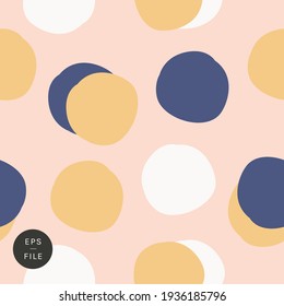 Cute Hand Drawn Polka Dots Large Polka Dot Hand Seamless Pattern. Organic Round Shapes Circles Soft Gold Matte Blue Powder Pink. Editable Timeless Classic With A Twist, Wrapping Paper Fashion Textile