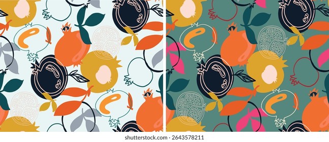 Bonito padrão romã desenhado à mão. Fundo de padrão de rabiscar desenhado à mão de fruta. Arte doce e fresca.