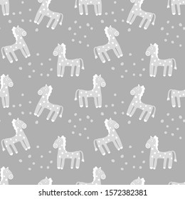 Cute hand drawn Ponies. Vector seamless background with animals, pastel colors . Decorative fabrics, Wallpaper, covers for children