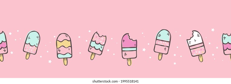 Cute hand drawn popsciles seamless pattern, doodle background, great for summer textiles, wrapping, wallpapers - vector design
