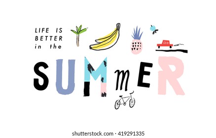 Cute hand drawn poster about SUMMER. Creative template. Vector. Isolated.
