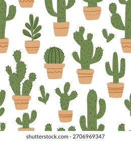 Cute Hand Drawn Potted Cactus Pattern