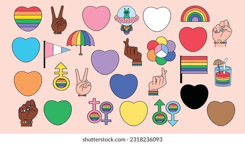 colección de elementos vectoriales del mes de orgullo dibujado a mano