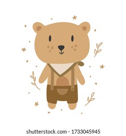 Cute hand drawn print with Bear. Cute Bear. Children vector illustration.