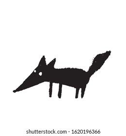 Cute hand drawn print with black fox.Wild zoo animal