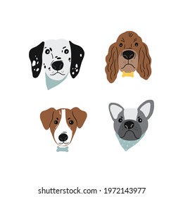 Cute hand drawn print with dog in flat style. Cartoon dog portrait