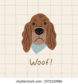 Cute hand drawn print with dog in flat style. Cartoon dog portrait