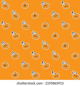 Cute Hand Drawn Pumpkin Face Halloween Seamless Pattern - Jack O Lantern