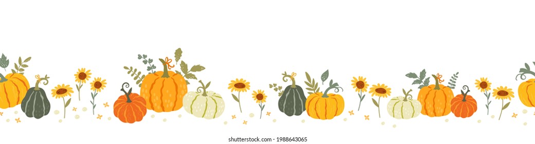 Cute hand drawn pumpkin horizontal seamless pattern, hand drawn pumpkins - great as Thanksgiving background, textiles, banners, wallpapers, wrapping - vector design 