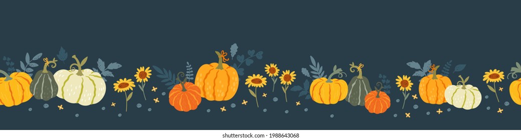 Cute hand drawn pumpkin horizontal seamless pattern, hand drawn pumpkins - great as Thanksgiving background, textiles, banners, wallpapers, wrapping - vector design 