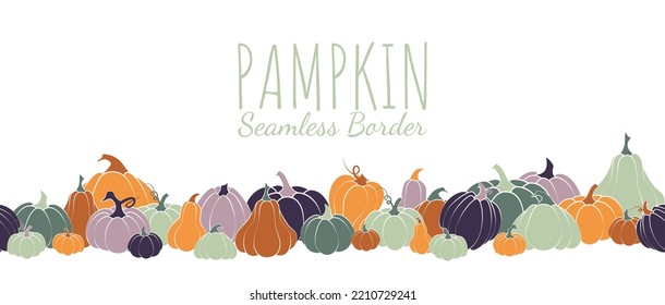 Cute hand drawn pumpkin horizontal seamless pattern, hand drawn pumpkins - great as Thanksgiving background, textiles, banners, wallpapers, wrapping - vector design