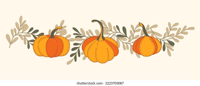 Frisch gezeichneter Kürbis, horizontaler Banner, handgezeichnete Kürbis - großartig als Thanksgiving-Hintergrund, Umhüllung - Vektordesign