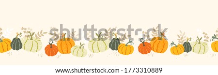 Cute hand drawn pumpkin horizontal seamless pattern, hand drawn pumpkins - great as Thanksgiving background, textiles, banners, wallpapers, wrapping - vector design
