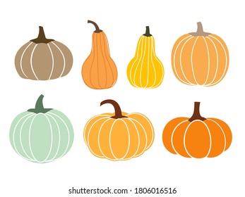 Cute hand drawn pumpkin icon with different shapes isolated on white background vector.