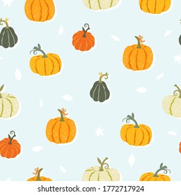 Cute hand drawn pumpkin seamless pattern, hand drawn pumpkins - great as Thanksgiving background, textiles, banners, wallpapers, wrapping - vector design