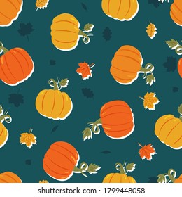 Cute hand drawn pumpkin seamless pattern, hand drawn pumpkins - great as Thanksgiving background, textiles, banners, wallpapers, wrapping - vector design