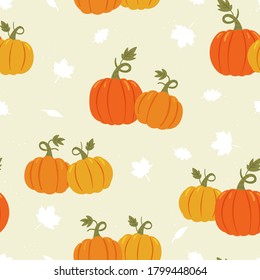 Cute hand drawn pumpkin seamless pattern, hand drawn pumpkins - great as Thanksgiving background, textiles, banners, wallpapers, wrapping - vector design